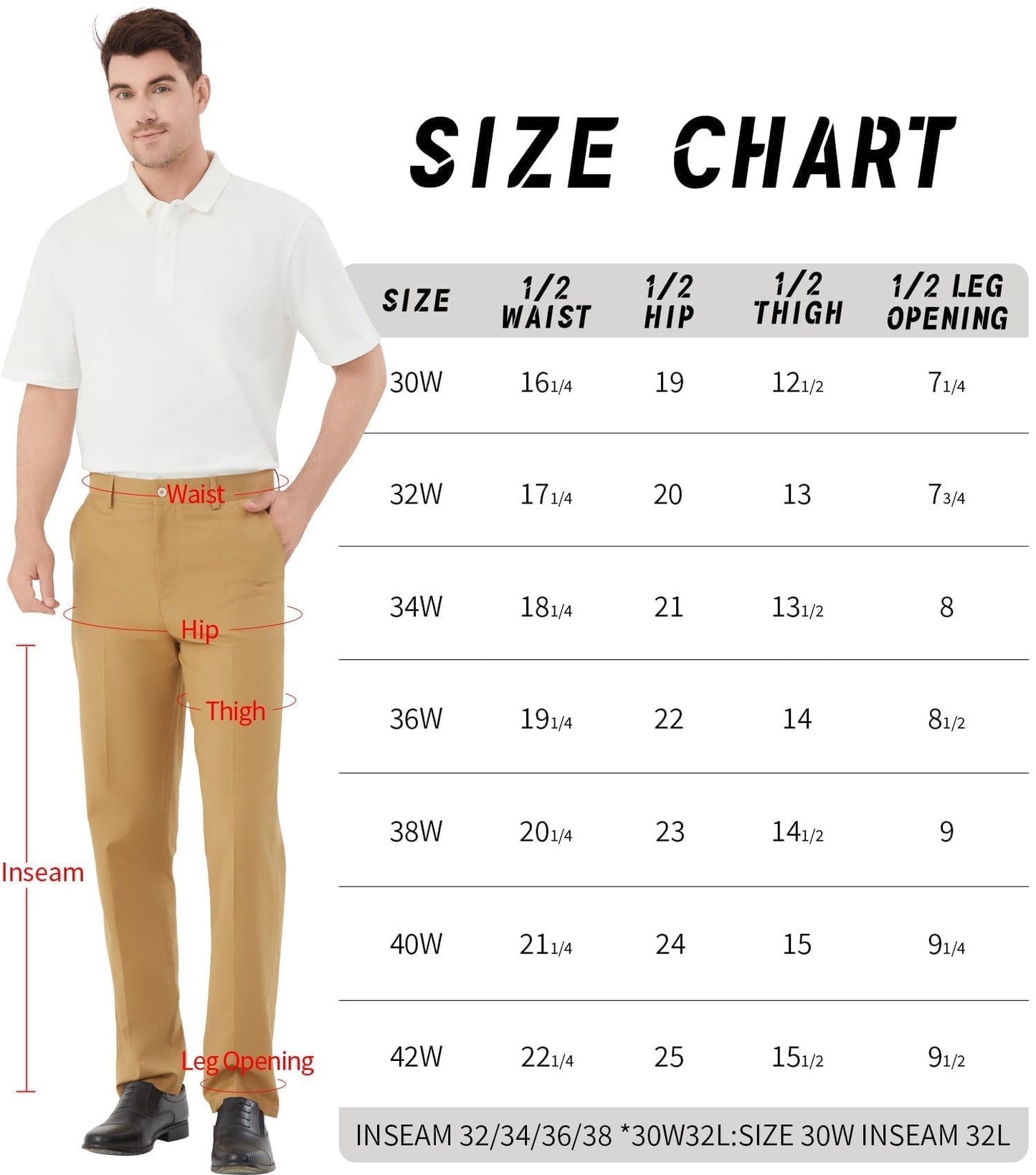 Men's Tall Classic Fit Flex Flat Front Dress Pants Formal Pants for Business & Office Khaki