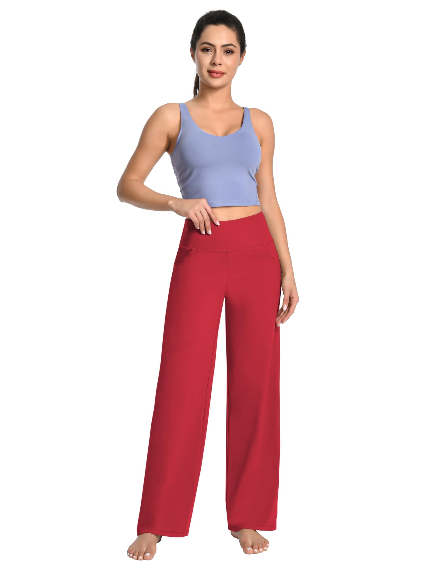 BUBBLELIME 29"/31"/33"/35"/37" Women's Wide Legs Yoga Pants Loose Lounge Sweatpants - Wide Legs_Scarlet M_37" Inseam