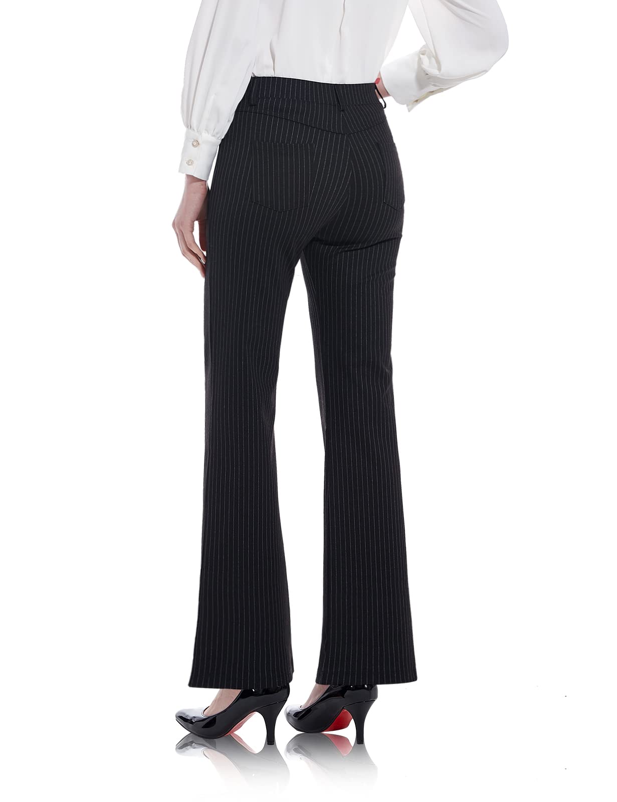 Tapata Women's 28"/30"/32"/34" Stretchy Bootcut Dress Pants with Pockets Tall, Petite, Regular for Office Work Business 32'', Black, Pinstripe, XXL