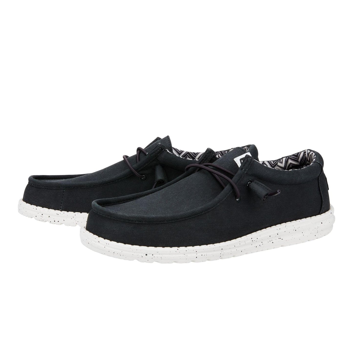 HEYDUDE Men's Wally Stretch Canvas Black/White Size 14 | Men's Shoes | Men Slip-on Loafers | Comfortable & Light-Weight