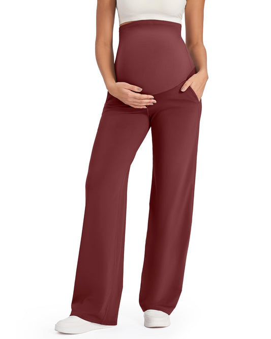 G4Free Maternity Outfits Pregnancy Leggings for Women Dress Work Pants High Waist Yoga Pants for Work and Casual Wear (Dark Burgundy,XXL,32")