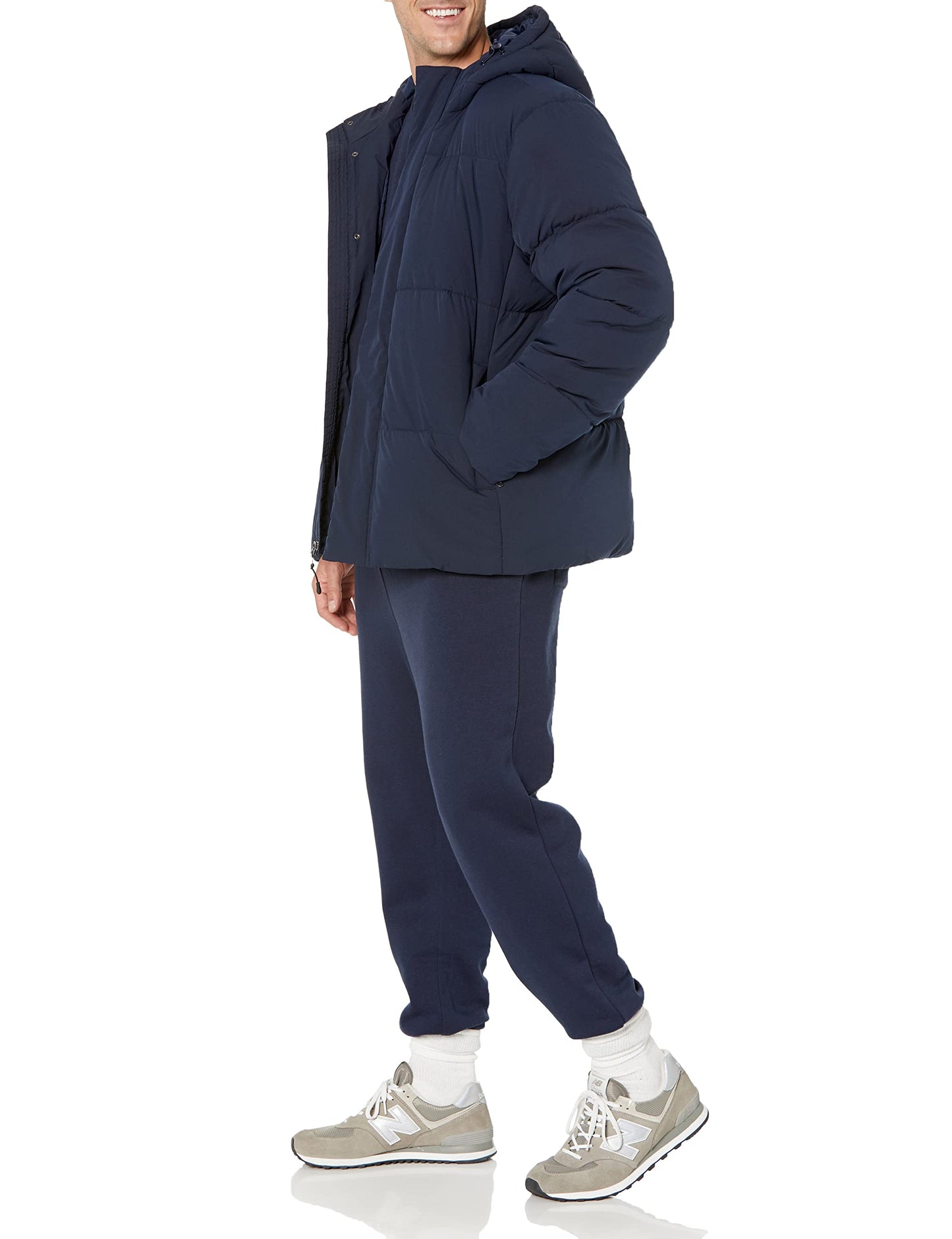 Amazon Essentials Men's Mid-Length Hooded Puffer Coat (Available in Big & Tall), Navy, 4X-Large Big Tall
