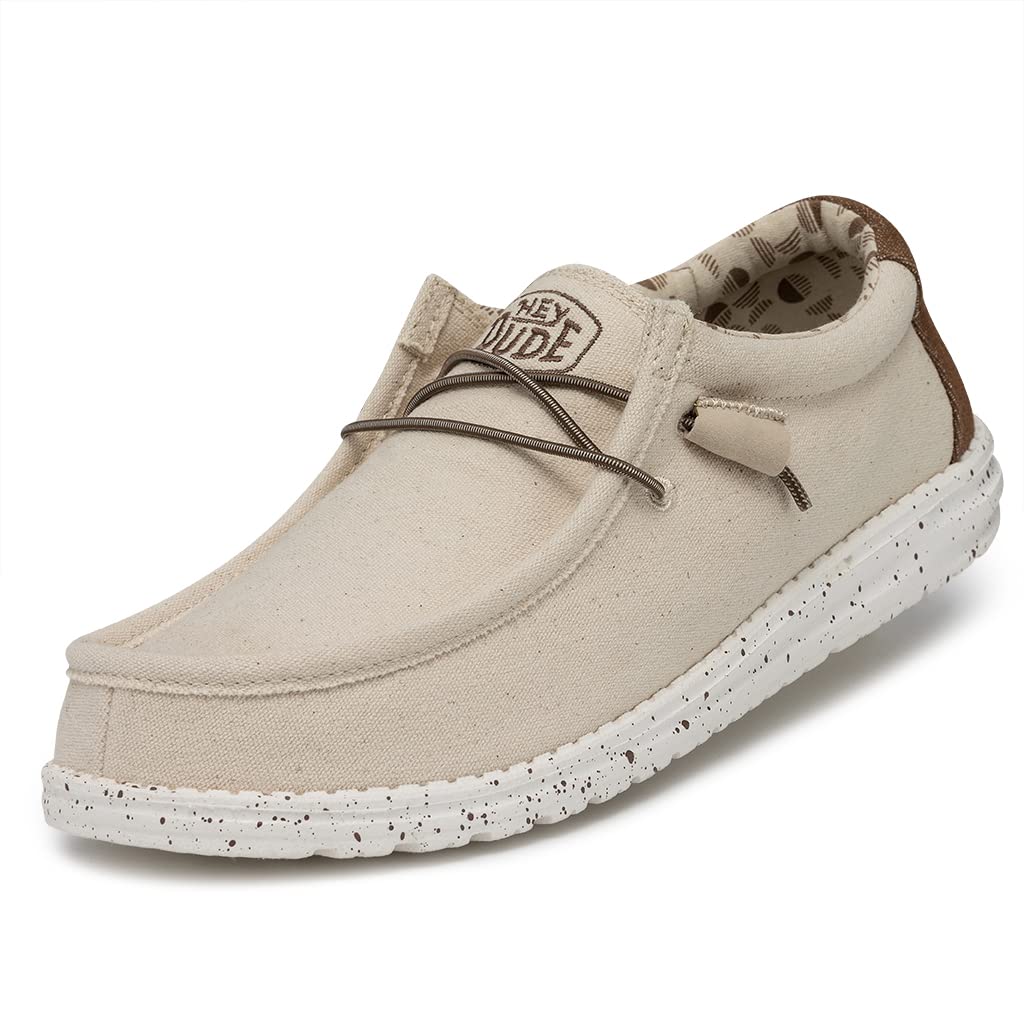 HEYDUDE Men's Wally Stretch Ivory Size 14 | Men’s Shoes | Men's Lace Up Loafers | Comfortable & Light-Weight