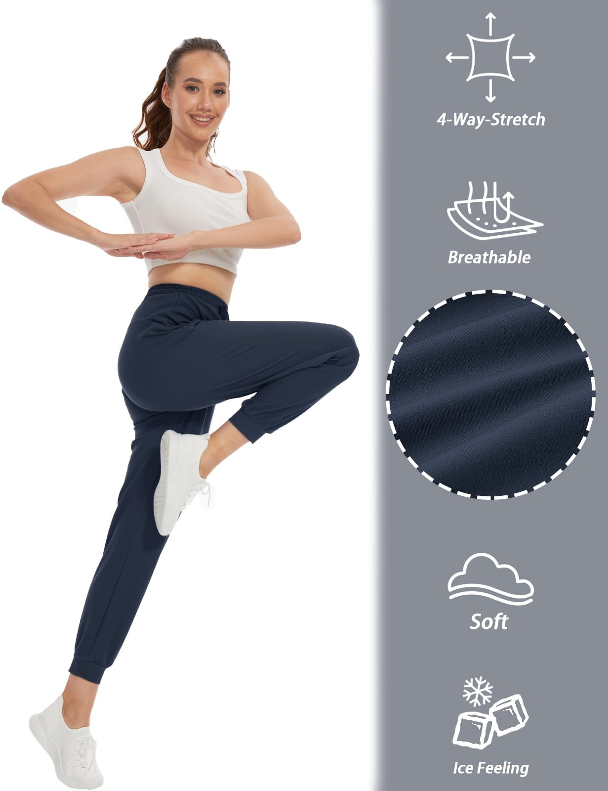 SEVEGO Women's 36" Tall Inseam Joggers Lightweight Sweatpants Zipper Pockets Athletic Workout Lounge Pants Navy Blue, XL
