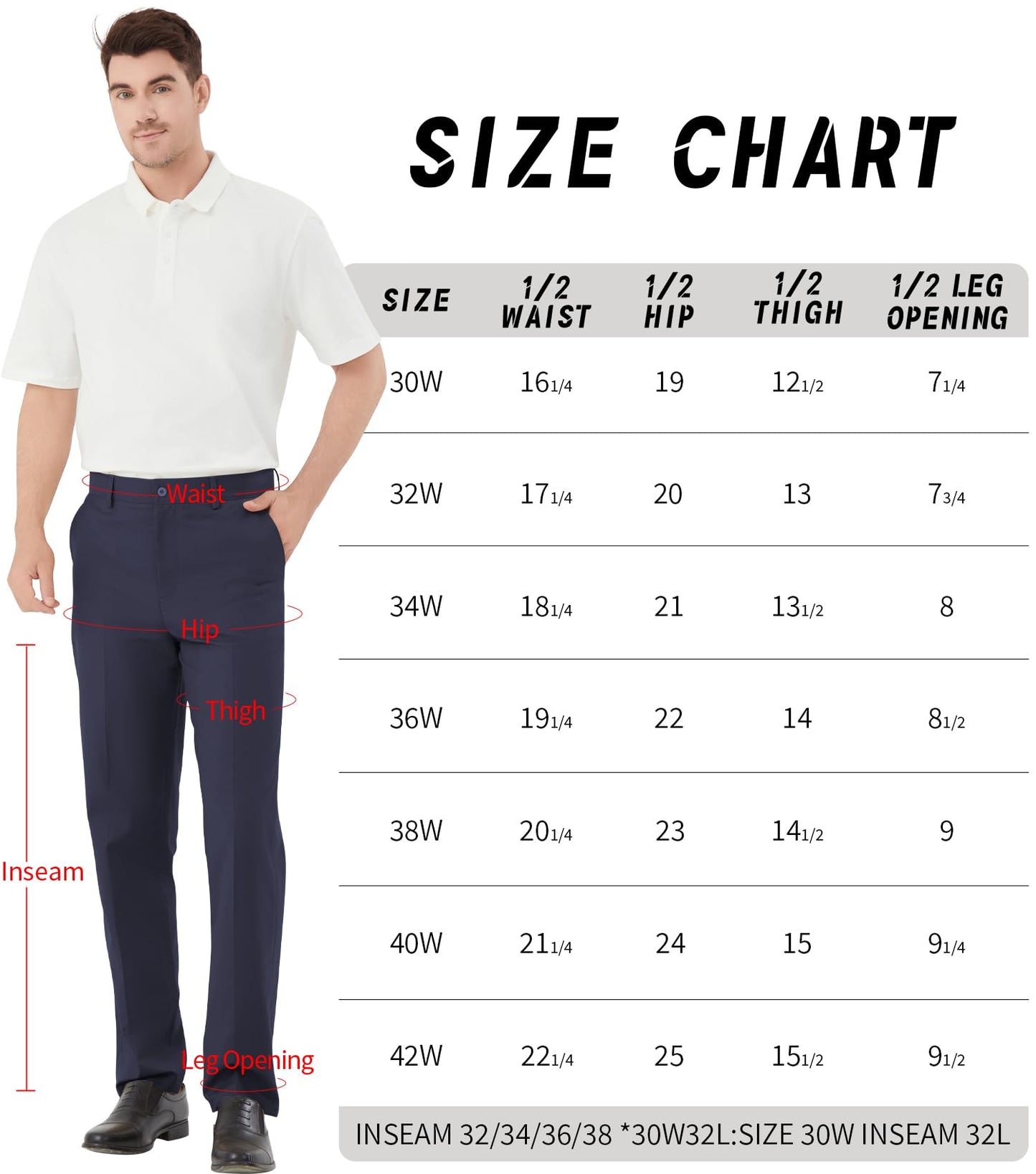 Men's Tall Classic Fit Flex Flat Front Dress Pants Formal Pants for Business & Office Navy
