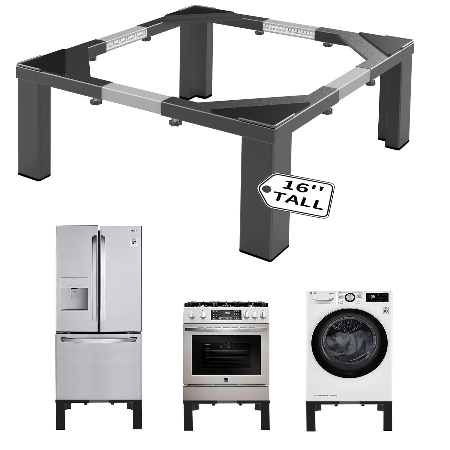 ANBase Heavy-Duty All Steel Laundry Pedestal 16" Height, Full size Universal Washing Machine Stand, Dryer Stand, Suitable for all Washer and Dryer Stand (Black)