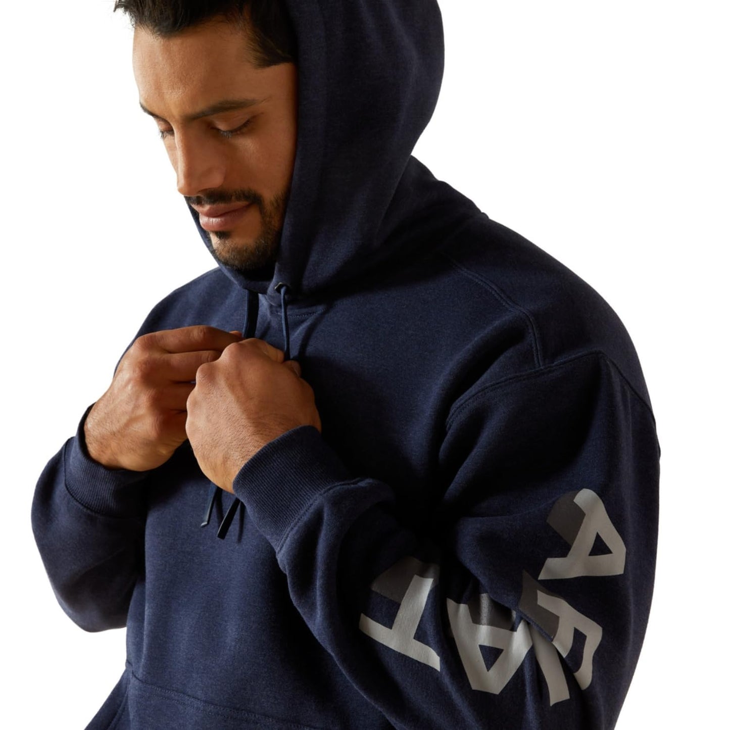 Ariat Rebar Lightweight Logo Hoodie, Navy Heather/Alloy, 3X-Large Tall