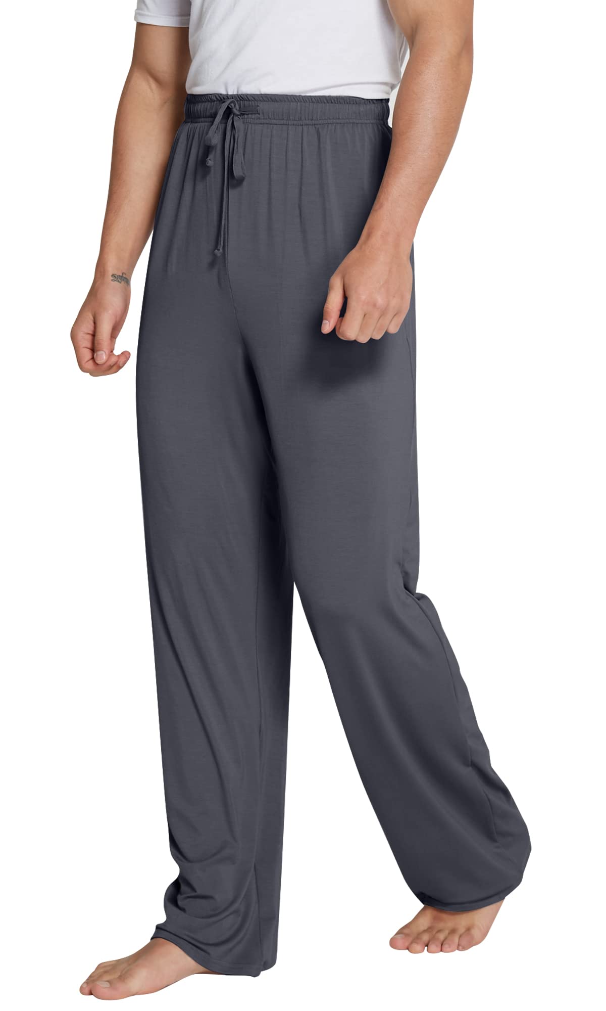 WiWi Bamboo Viscose Pajama Pants for Men Tall Sleep Bottoms Big Warm Long Pj Lightweight Lounge Sweatpants S-XXL, Charcoal, Small