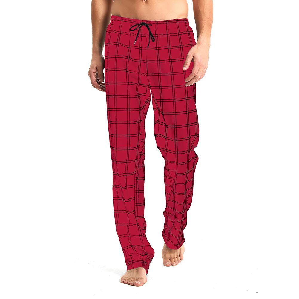 Idtswch Mens Tall Pajama Pants 36" Inseam Plaid Lounge Pants Sleepwear Pajama Bottoms 100% Cotton Red/Black