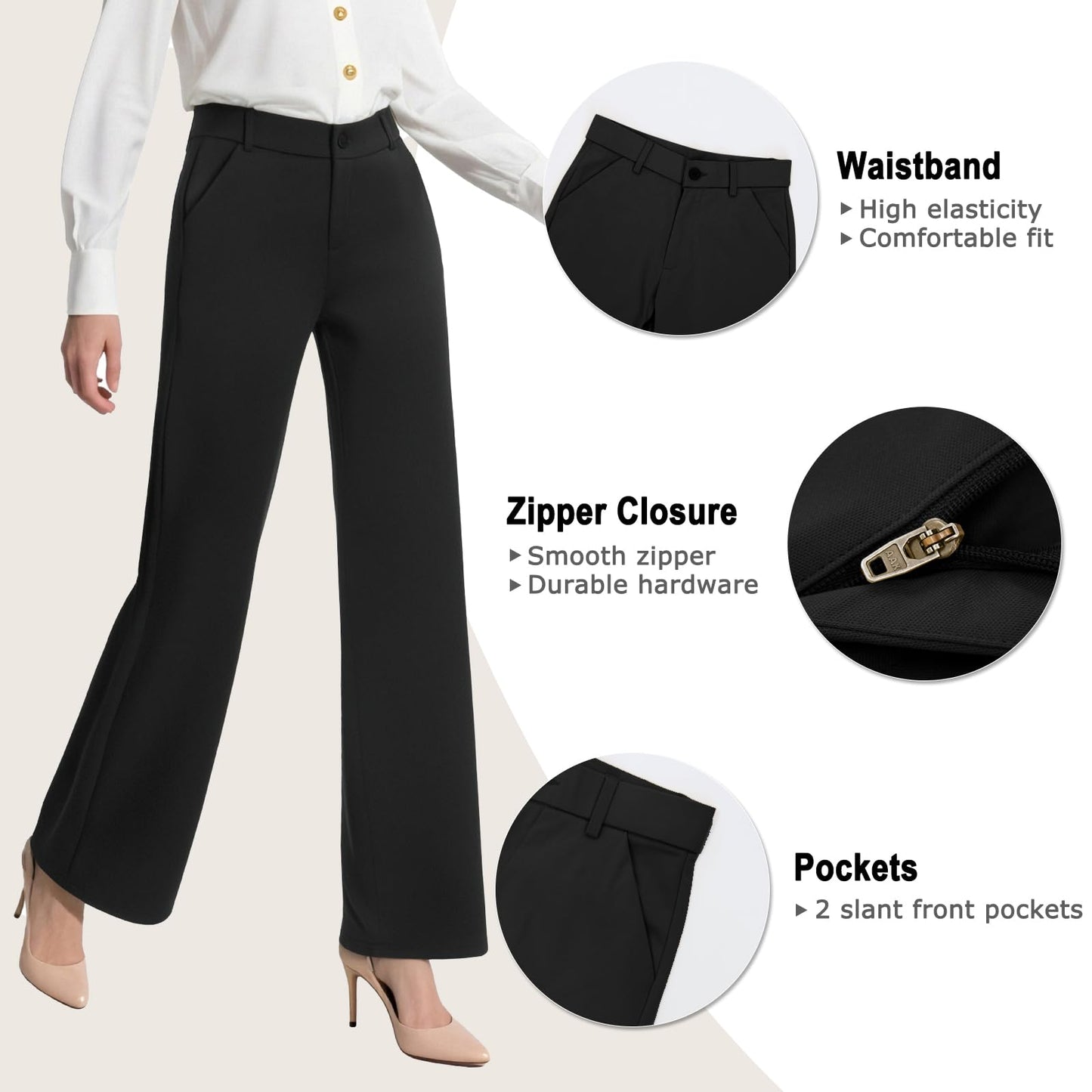 iChosy Womens High Waist Wide Straight Leg Trousers Casual Slacks Dress Pants with Pockets Black 18 ExtraTall