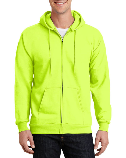 JustBlanks Mens Long Sleeve Hooded Sweatshirt Heavyweight Full-Zip Fleece Hoodie Sweatshirt for Men - Safety Green - LT