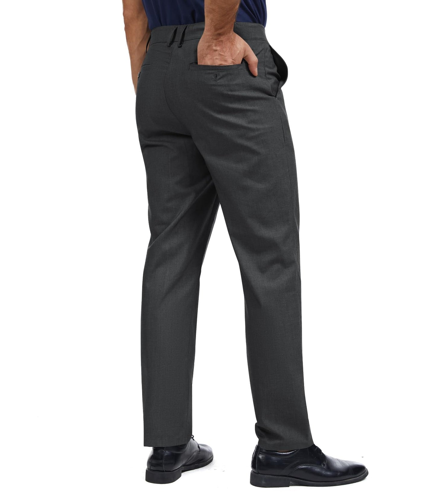 Men's Tall Classic Fit Flex Flat Front Dress Pants Formal Pants for Business & Office Black Grey