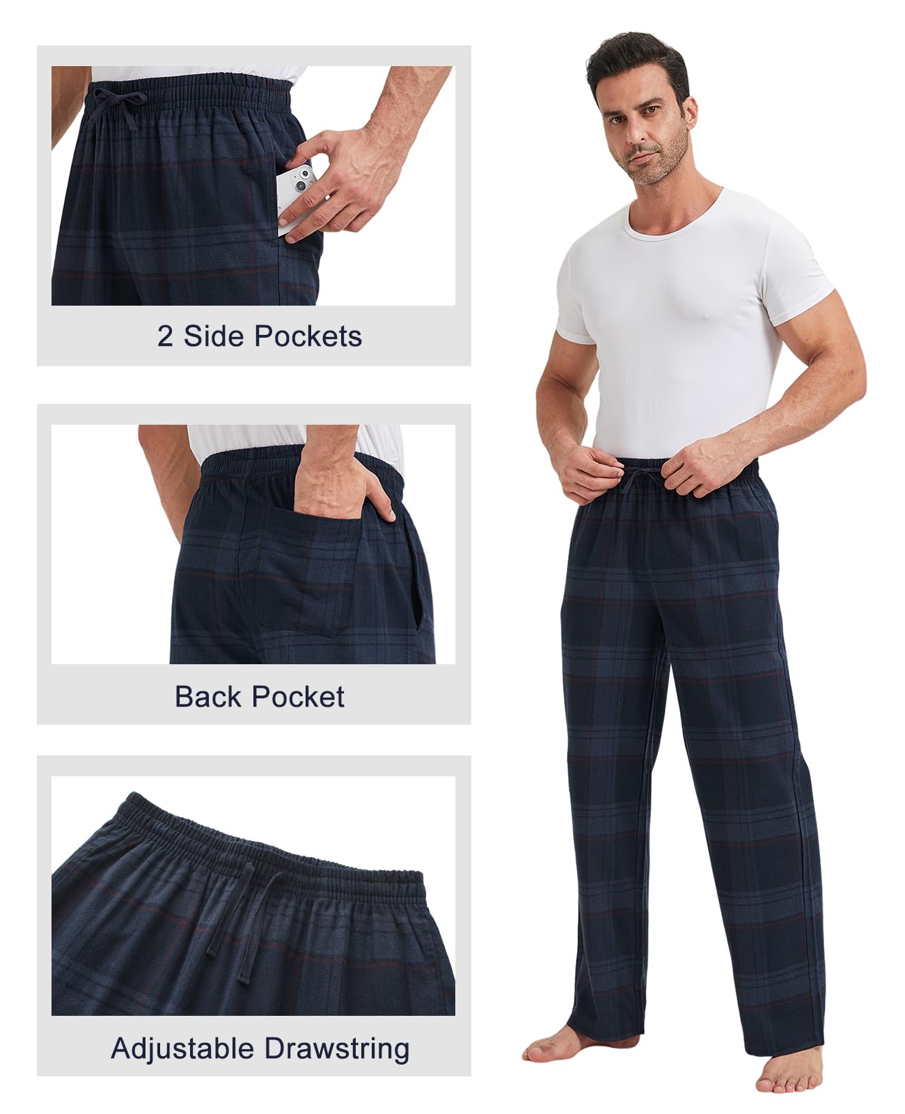 TTZ 34/36 Inseam Mens Tall Pajama Pants 100% Cotton Pj Lounge Sleep Pants for Tall Men-ST
