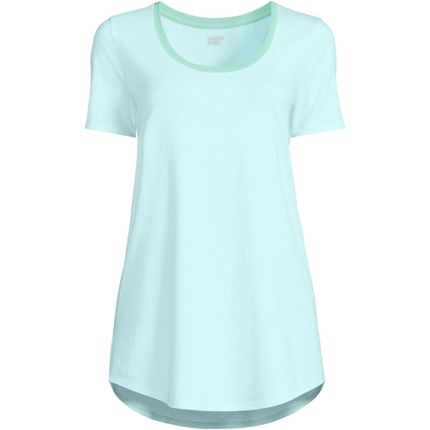 Lands' End Women's Tall Women's Short Sleeve Power Performance Scoop Neck Curved Hem Tunic Tee Large Julep Pinstripe