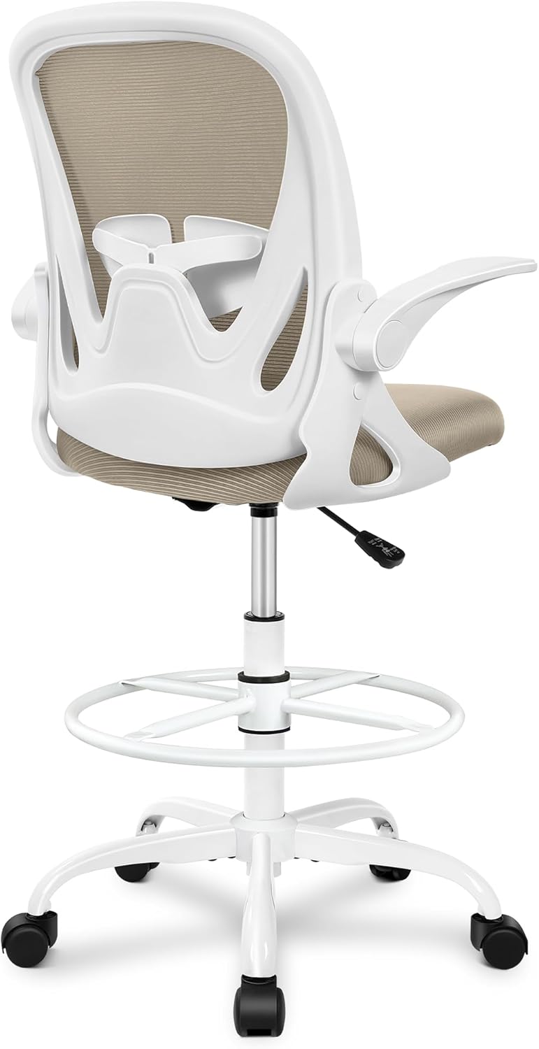 Tall Office Chair with Flip-up Armrests (20" - 28" seat height) - Ergonomic Computer Chair with Lumbar Support