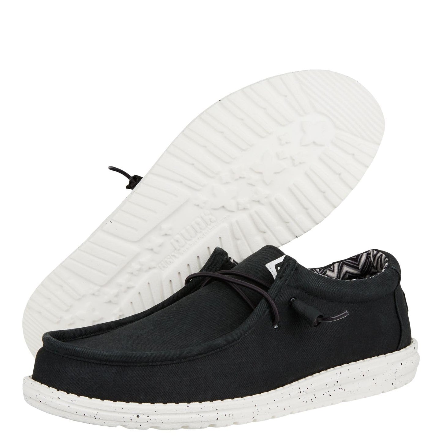 HEYDUDE Men's Wally Stretch Canvas Black/White Size 14 | Men's Shoes | Men Slip-on Loafers | Comfortable & Light-Weight