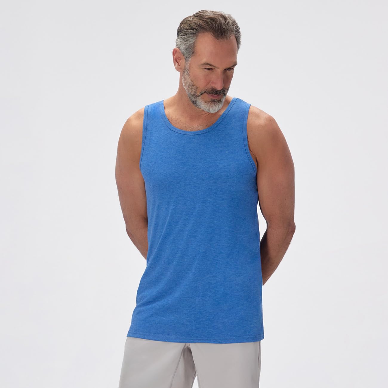 Men's Tall Slim-Fit Orginal Tank Top Shirt, Soft Polyester Blend Long Tee (Tall, Small, Sand Gray)