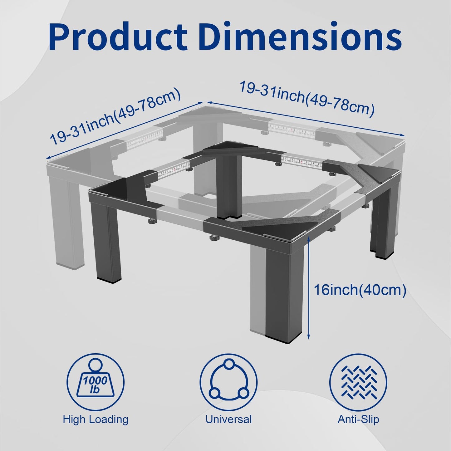 ANBase Heavy-Duty All Steel Laundry Pedestal 16" Height, Full size Universal Washing Machine Stand, Dryer Stand, Suitable for all Washer and Dryer Stand (Black)