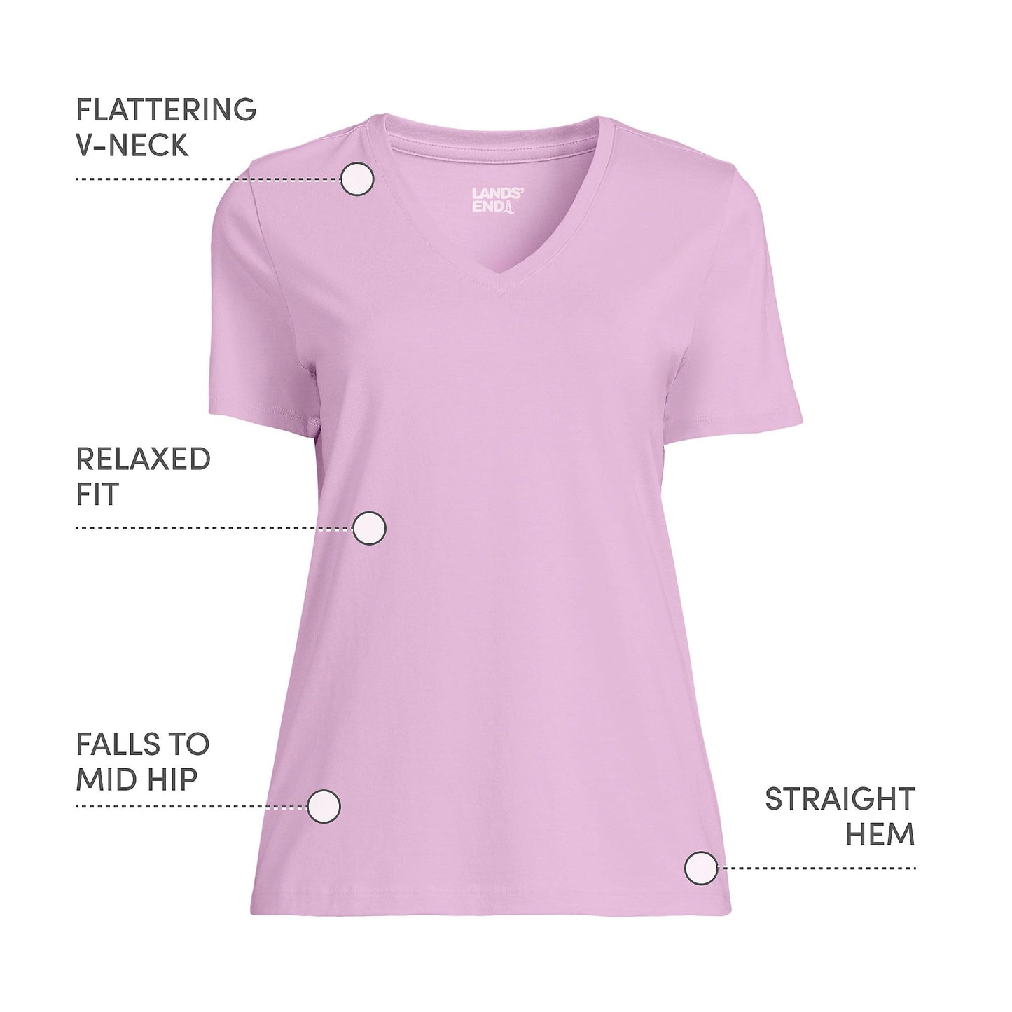 Lands' End Womens SS Relaxed Supima V Neck T Shirt Wild Lilac Tall Large