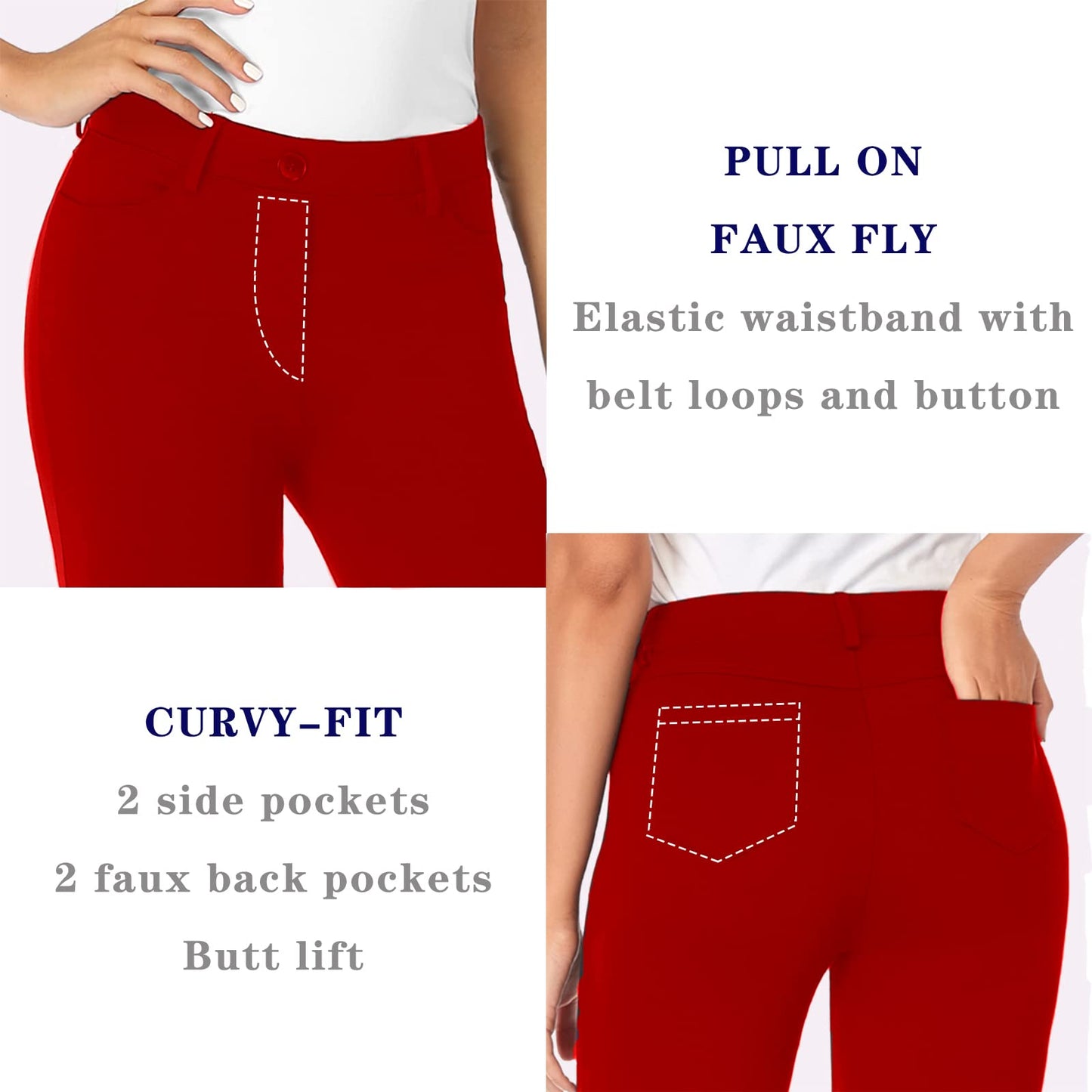 Tapata Women's 28''/30''/32''/34'' Stretchy Bootcut Dress Pants with Pockets Tall, Petite, Regular for Office Work Business 34",Red,XXL