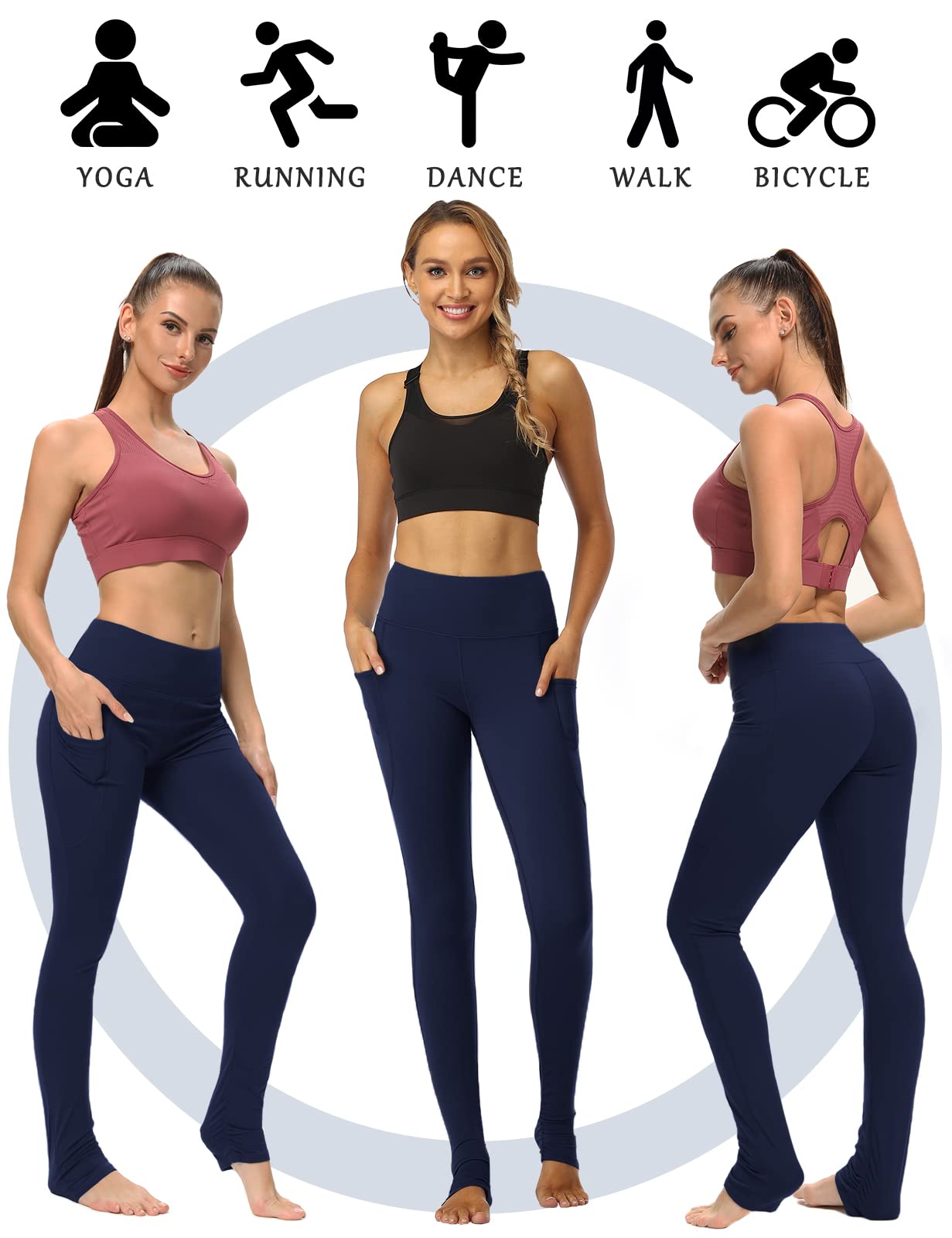 SEVEGO Women's Extra Long Yoga Leggings with Pockets Over The Heel Stacked Legging Barre Dance Athletic Pants, Blue, XL