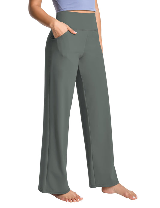 BUBBLELIME 29"/31"/33"/35"/37" Women's Wide Legs Yoga Pants Loose Lounge Sweatpants - Wide Legs_OLIVEGRAY M_35" Inseam