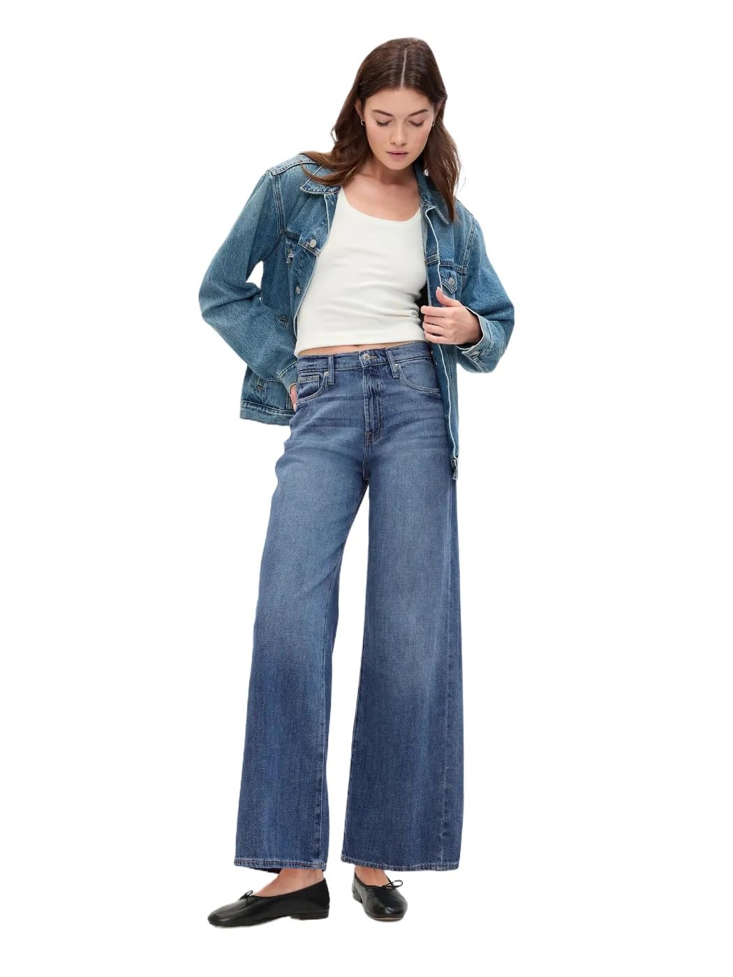 GAP Womens High Rise Wide Leg Jeans Medium Wash 30 Long