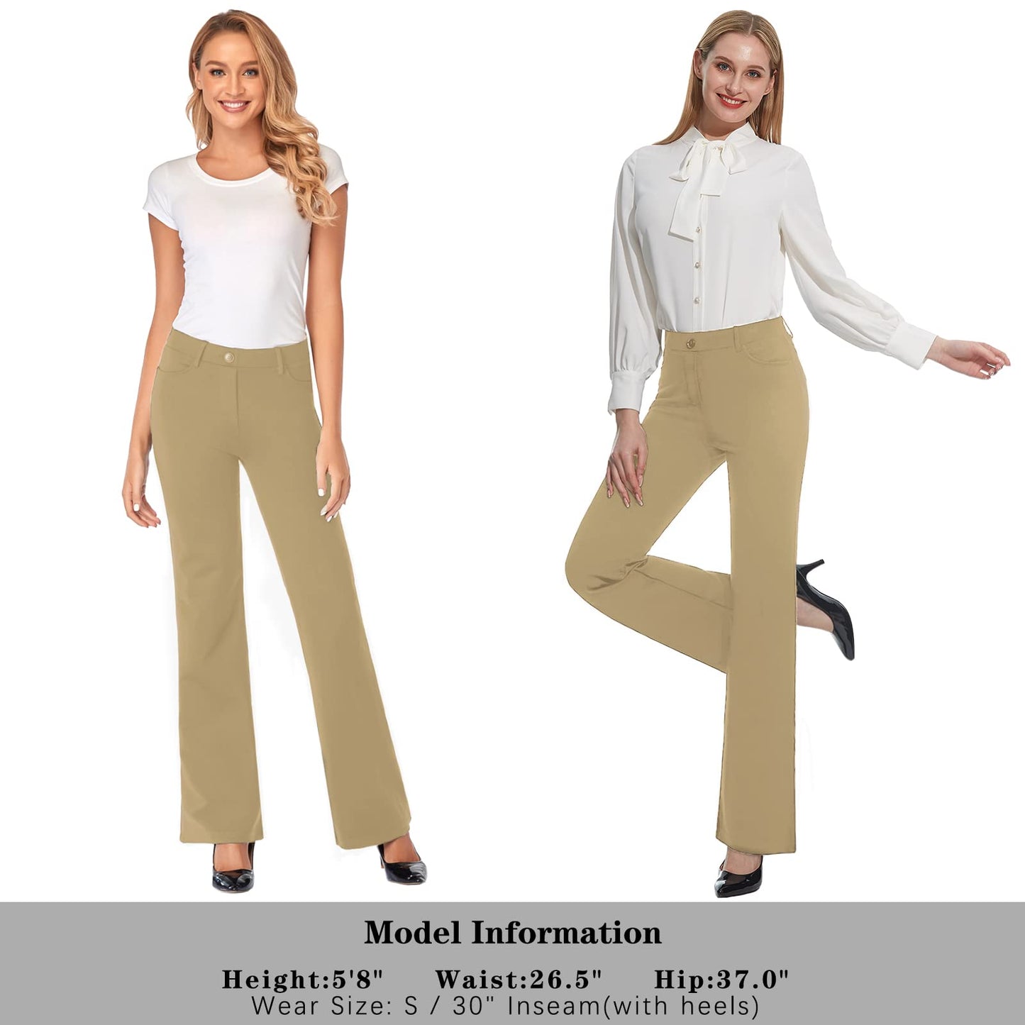 Tapata Women's 28''/30''/32''/34'' Stretchy Bootcut Dress Pants with Pockets Tall, Petite, Regular for Office Work Business 34",Oatmeal,XL