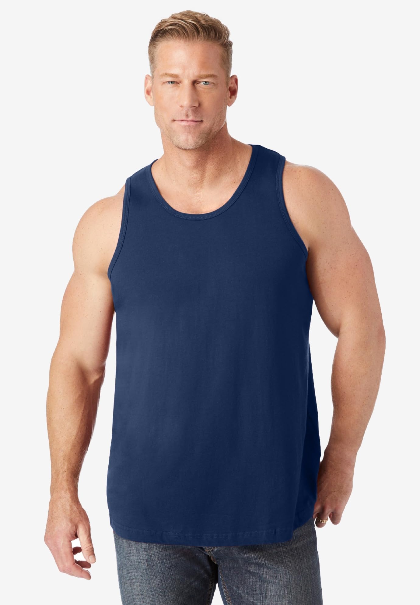 KingSize Men's Big & Tall Shrink-Less Lightweight Longer-Length Tank - XL, Navy