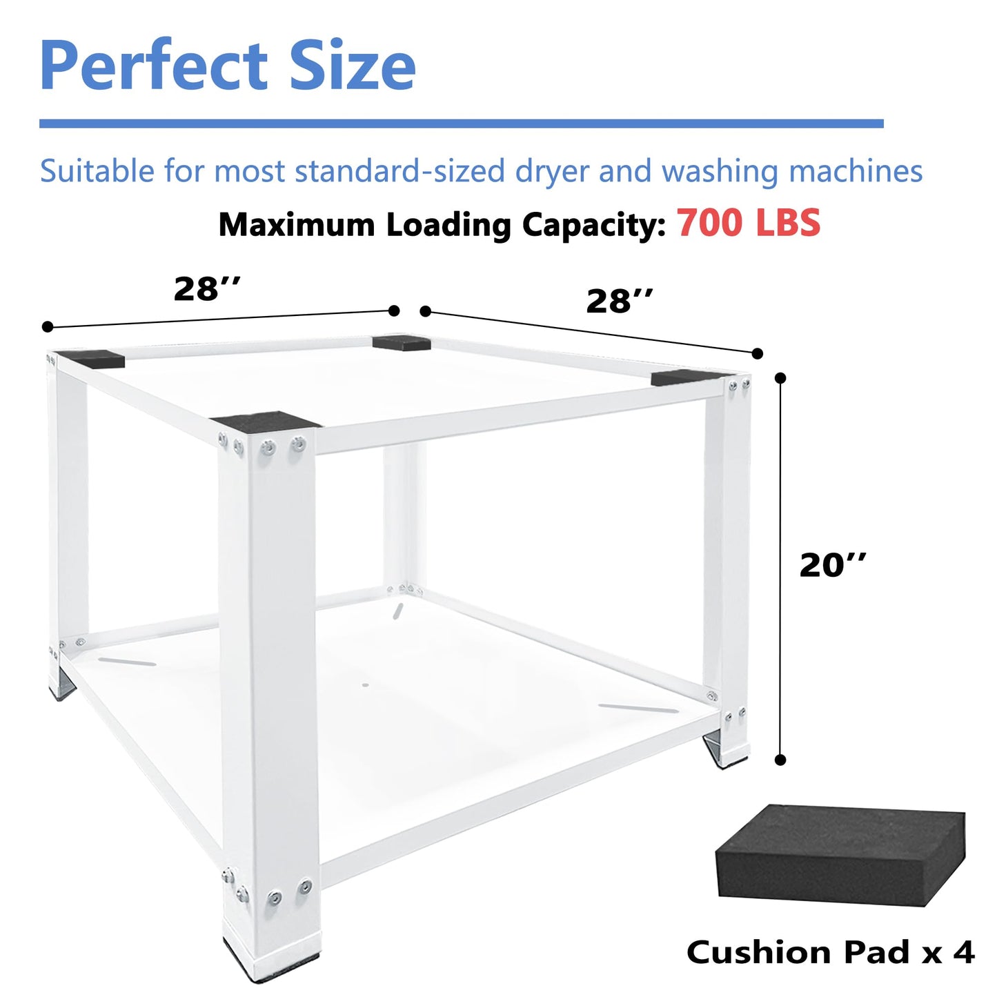 Royxen Laundry Pedestal 20" Height Universal Fit 700lbs Capacity, Washing Machine Base Stand Dryer Base Platform Heavy Duty, 28“ Wide (White)