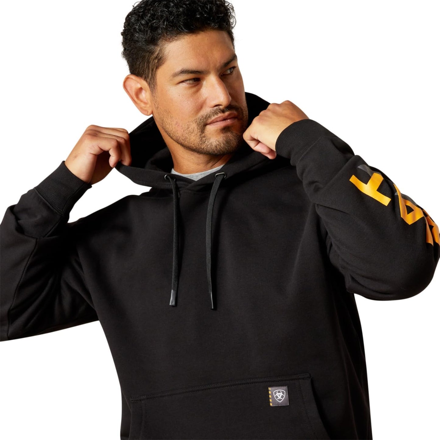 Ariat Rebar Lightweight Logo Hoodie, Black/Rebar Orange, Large Tall