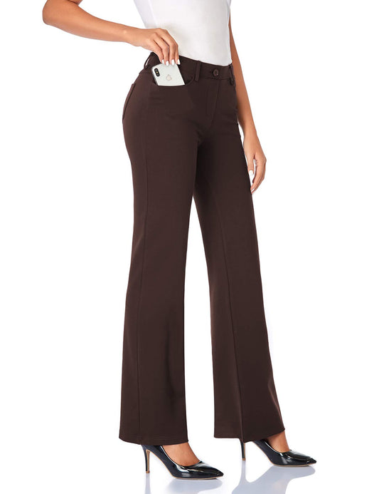Tapata Women's 28''/30''/32''/34'' Stretchy Bootcut Dress Pants with Pockets Tall, Petite, Regular for Office Work Business 34", Brown, XXL