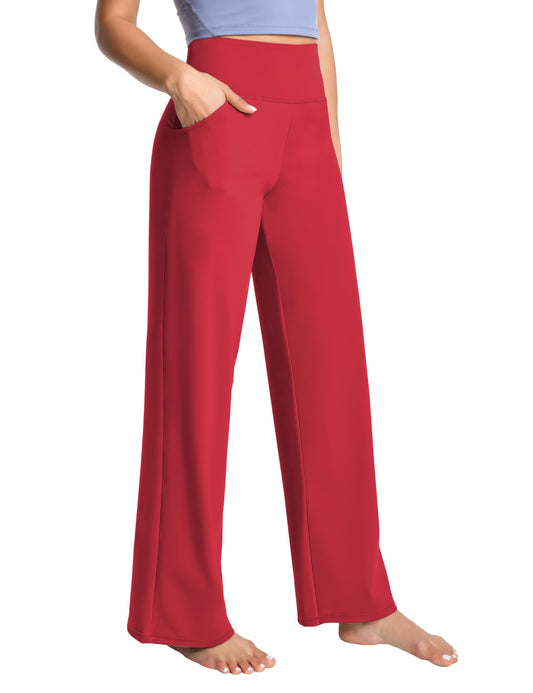 BUBBLELIME 29"/31"/33"/35"/37" Women's Wide Legs Yoga Pants Loose Lounge Sweatpants - Wide Legs_Scarlet L_35" Inseam