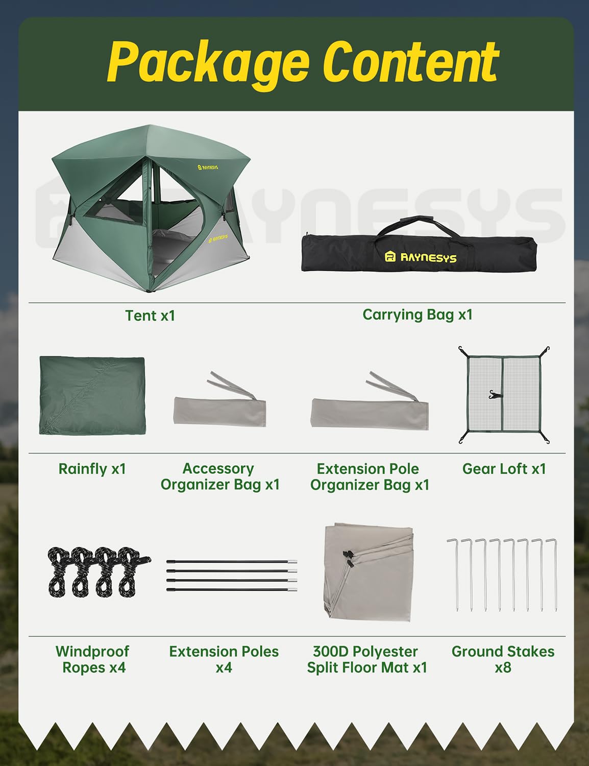 Camping Tent for 4 Person, Pop up Tents, 4 Person Tent for Camping, Setup in 60 Seconds, Water-Resistant Windproof Hub Tents, Portable Instant Cabin with Removable Floor