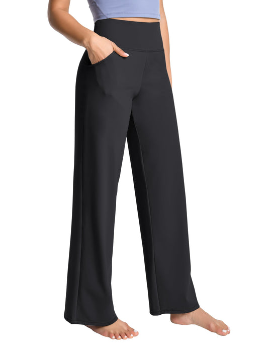 BUBBLELIME 29"/31"/33"/35"/37" Women's Wide Legs Yoga Pants Loose Lounge Sweatpants - Wide Legs_Black L_37" Inseam
