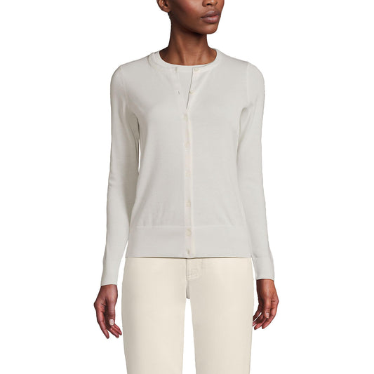 Lands' End Womens FG Cotton Cardigan Sweater Ivory Tall X-Large