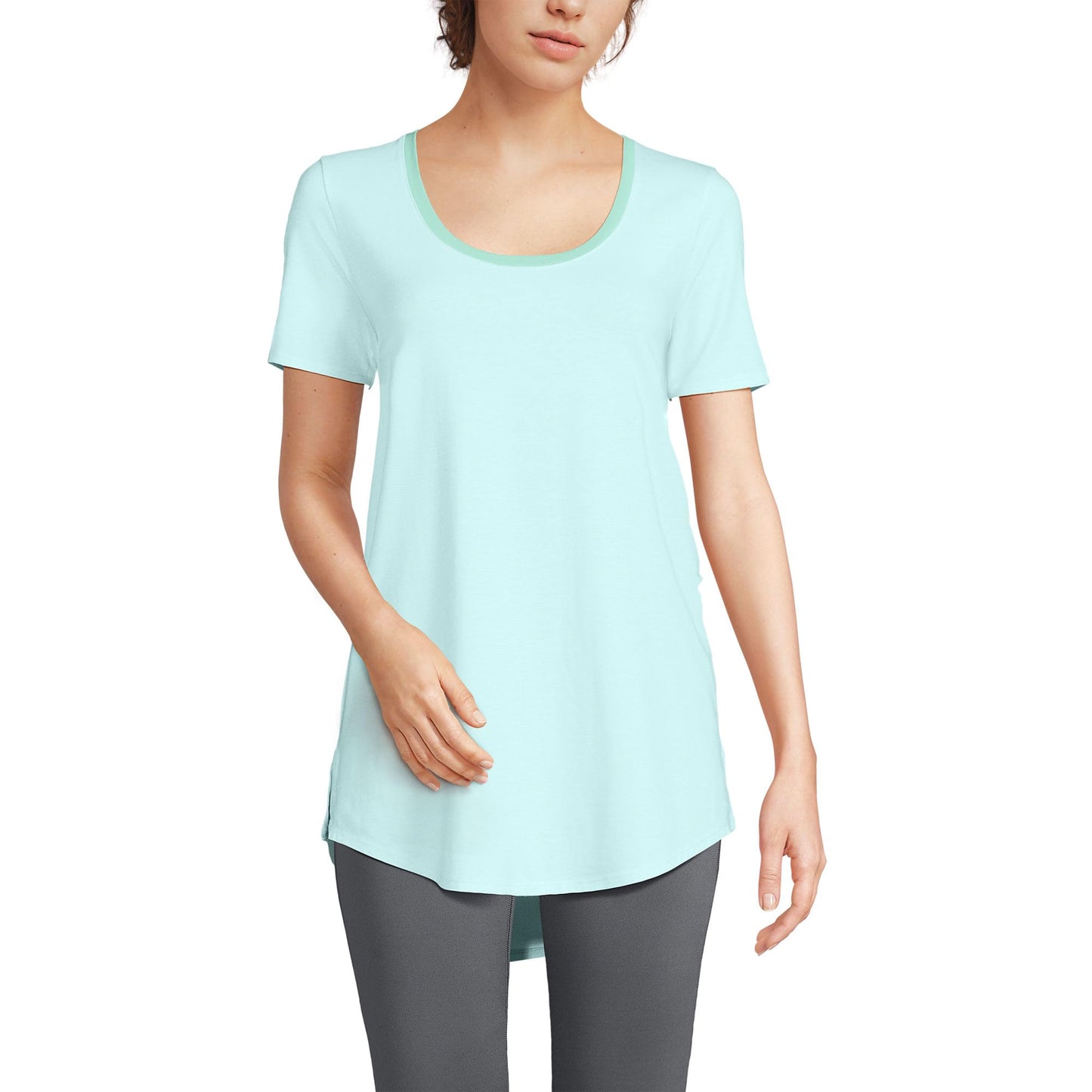 Lands' End Women's Tall Women's Short Sleeve Power Performance Scoop Neck Curved Hem Tunic Tee X-Large Julep Pinstripe