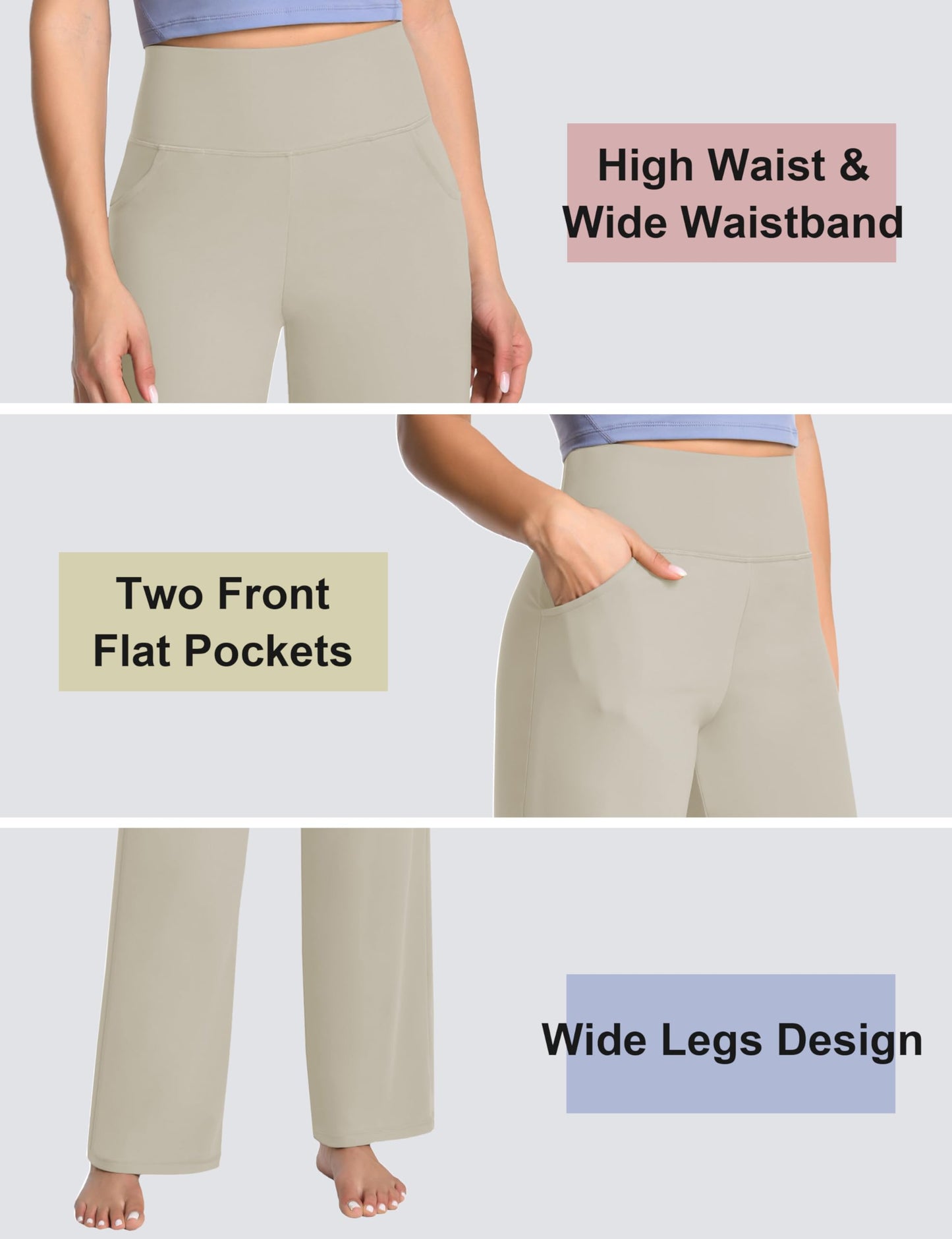 BUBBLELIME 29"/31"/33"/35"/37" Women's Wide Legs Yoga Pants Loose Lounge Sweatpants - Wide Legs_Apricot M_37" Inseam