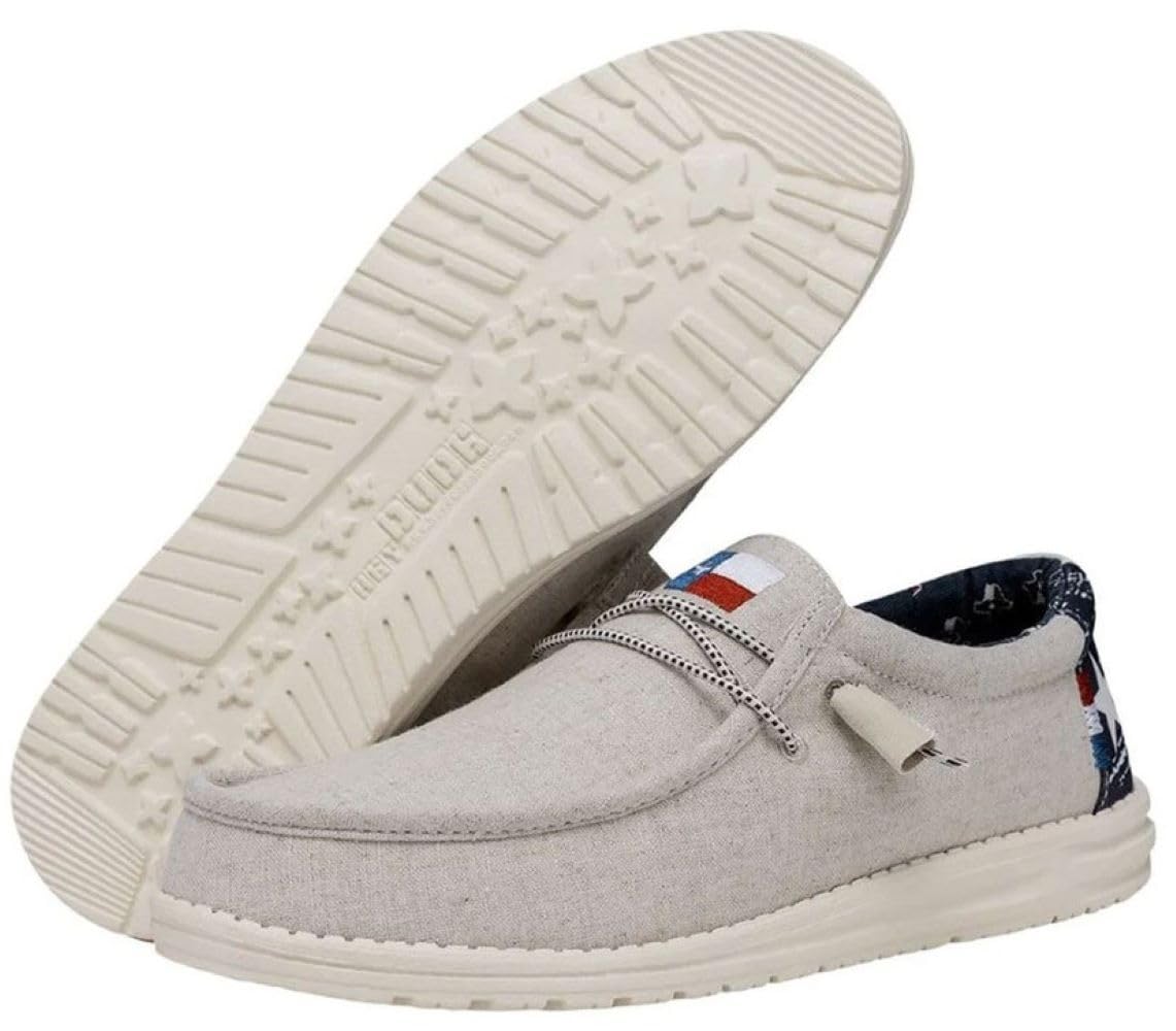 HEYDUDE Men's Wally-Texas Canvas Off White Size 14 | Men's Shoes | Men Slip-on Loafers | Comfortable & Light-Weight