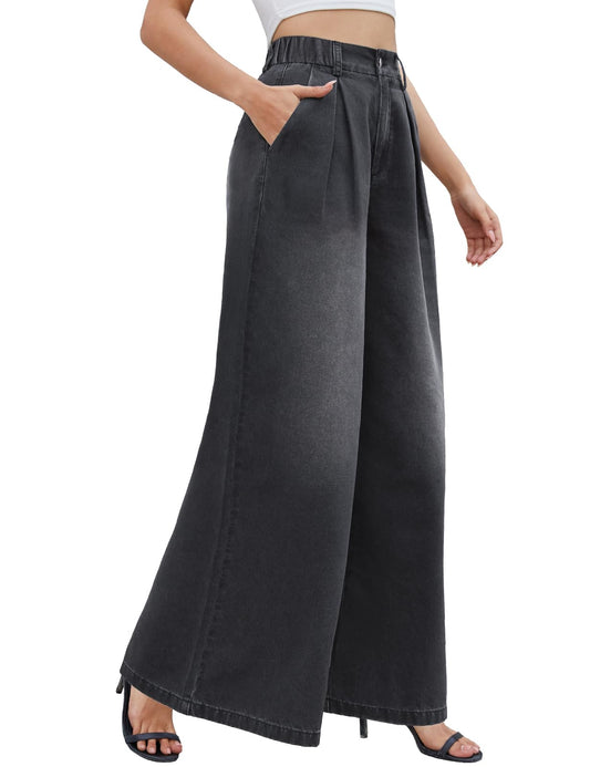 Tapata Women's 33" Inseam Tall Wide Leg Jeans High Waisted Baggy Denim Pants Palazzo Trousers, Black, XXL