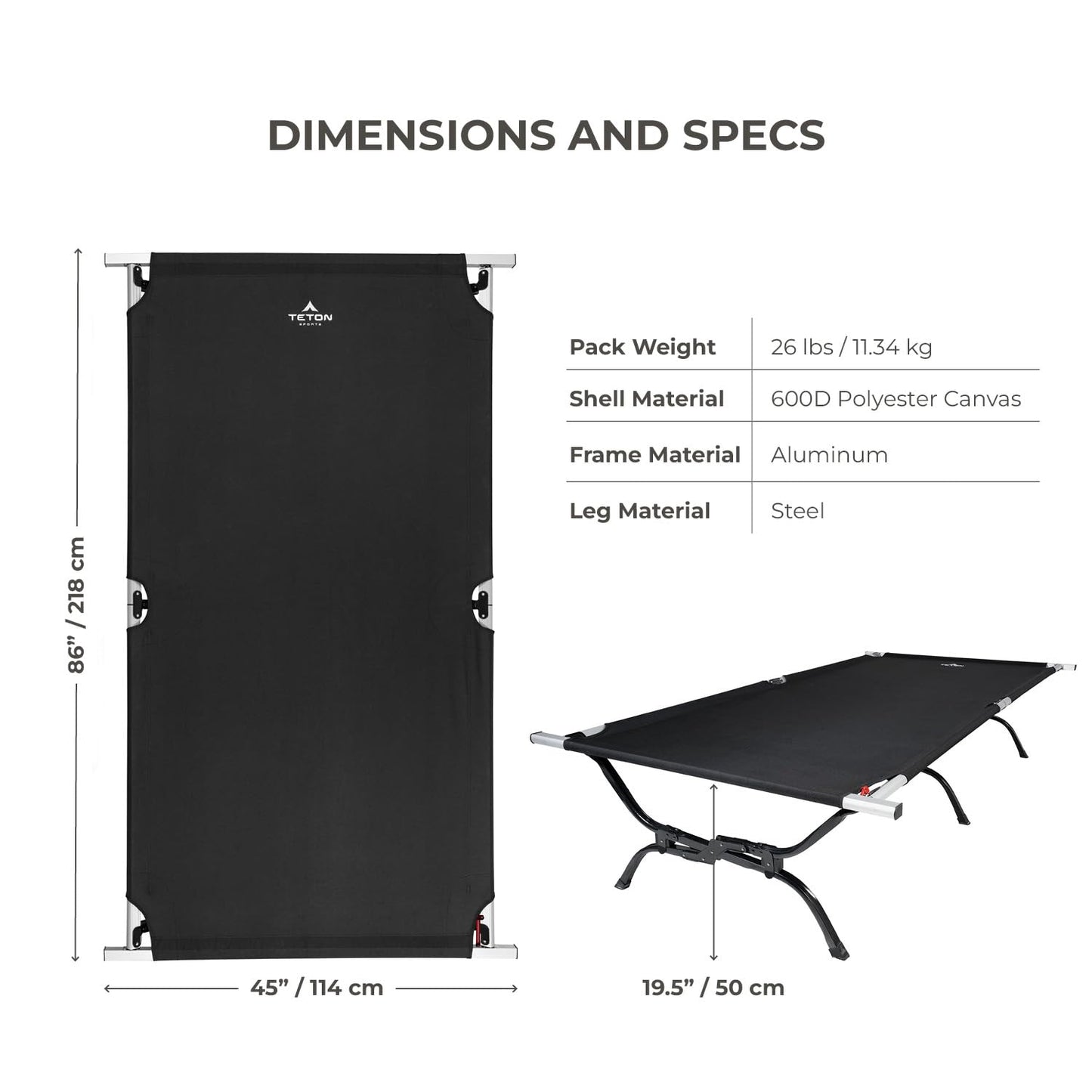 Outfitter XXL Camping Cot (86" x 45") - Folding Camping Cot for Car & Tent Camping