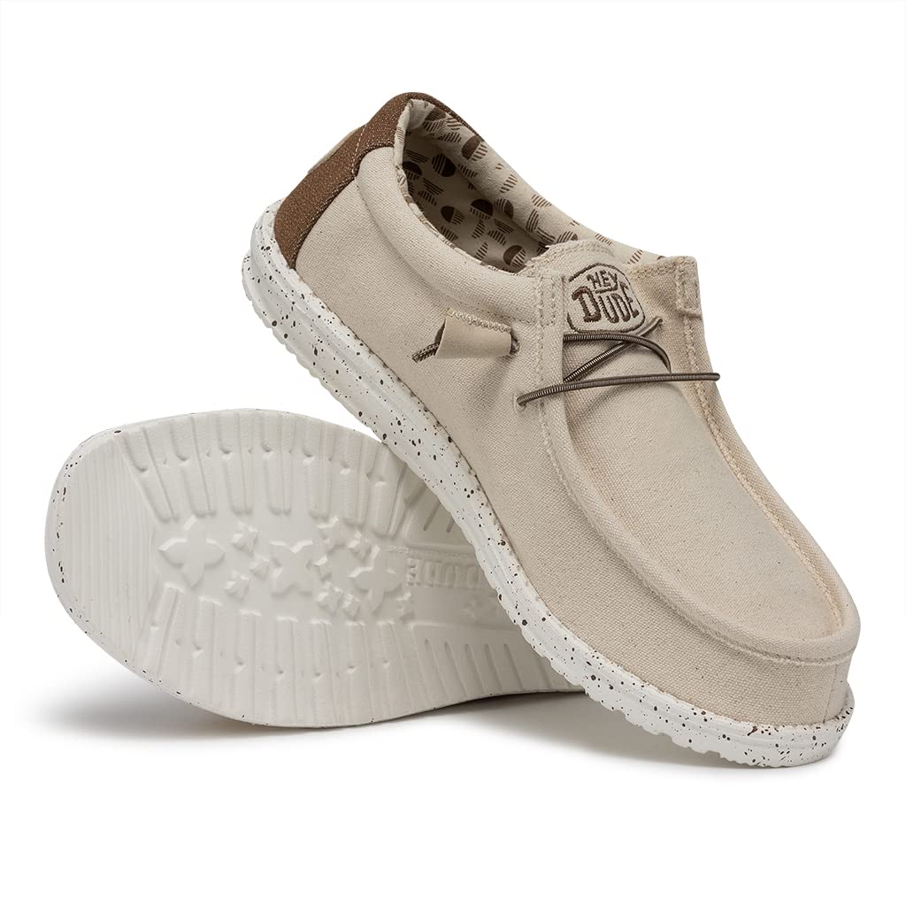 HEYDUDE Men's Wally Stretch Ivory Size 14 | Men’s Shoes | Men's Lace Up Loafers | Comfortable & Light-Weight