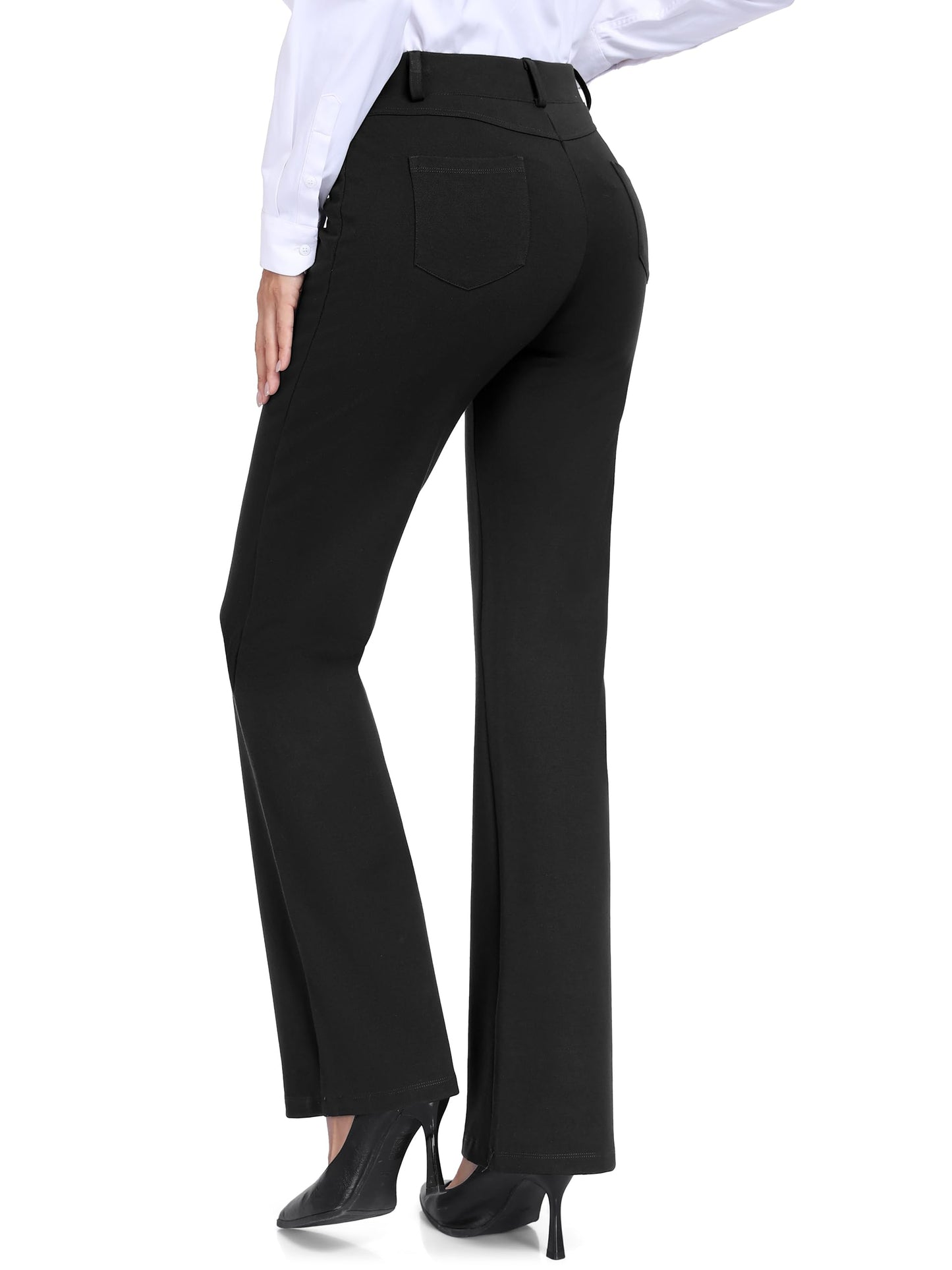 Tallemon Tall Womens Extra Long 38" Inseam Flared Dress Pants with Pockets Stretchy Work Utility Formal Slack, Black, M