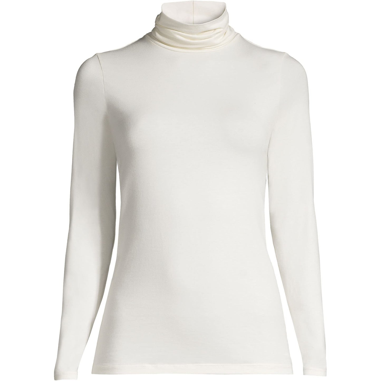 Lands' End Womens Long Sleeve Shaped LWCM Turtleneck Ivory Tall Medium