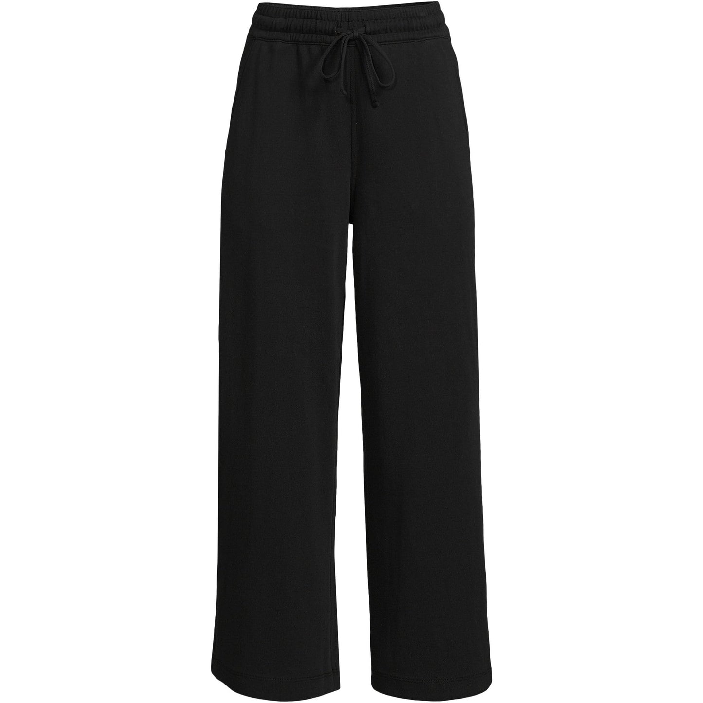 Lands' End Women's Tall Sport Knit Elastic Waist Wide Leg Crop Pants Large Black