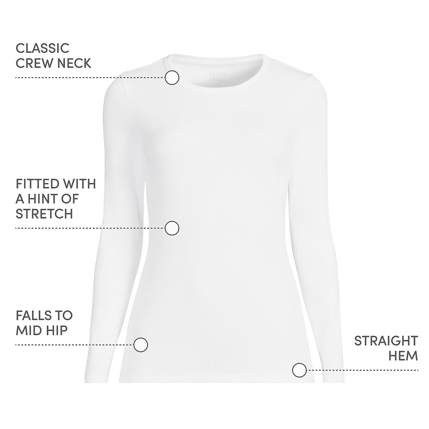 Lands' End Womens Long Sleeve Micro Rib Crew White Tall X-Large