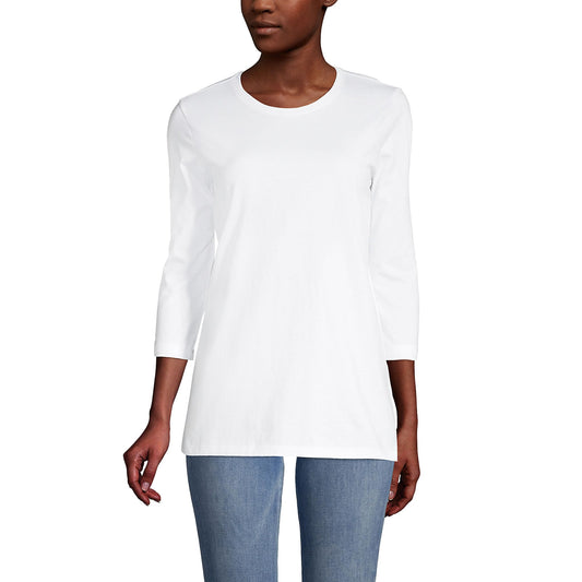 Lands' End Womens 3Q Cotton Supima Crew Neck Tunic White Tall Large
