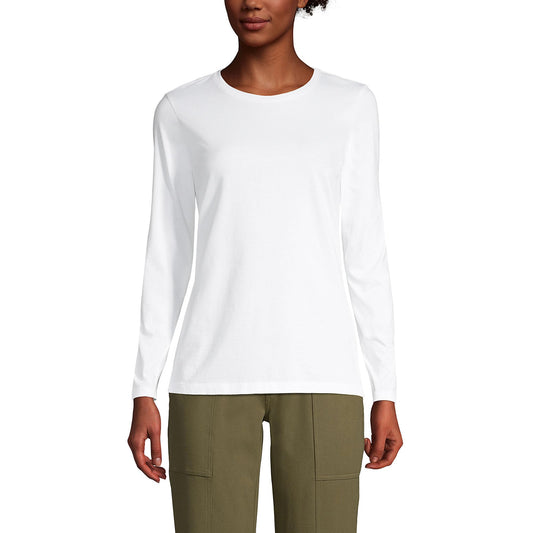 Lands' End Womens Long Sleeve Relaxed Supima Cotton Crew Neck T Shirt White Tall Large
