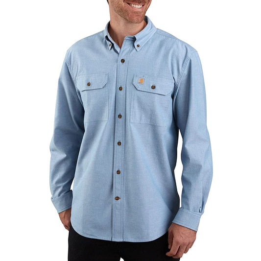 Carhartt Men's Loose Fit Midweight Chambray Long-Sleeve Shirt (Big & Tall), Blue Chambray, Large Tall
