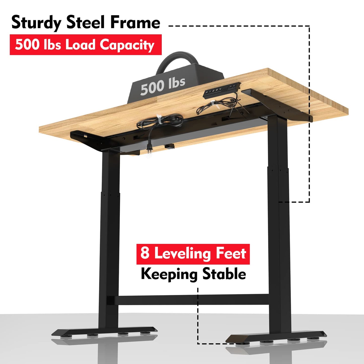 WORKPRO Dual Motor 48" Electric Height Adjustable Workbench, 500 LBS Load Capacity 48"x24" Wooden Top and Memory Keypad, Work Table for Workshop, Garage, 28-3/4" to 48-7/16 Lift Range